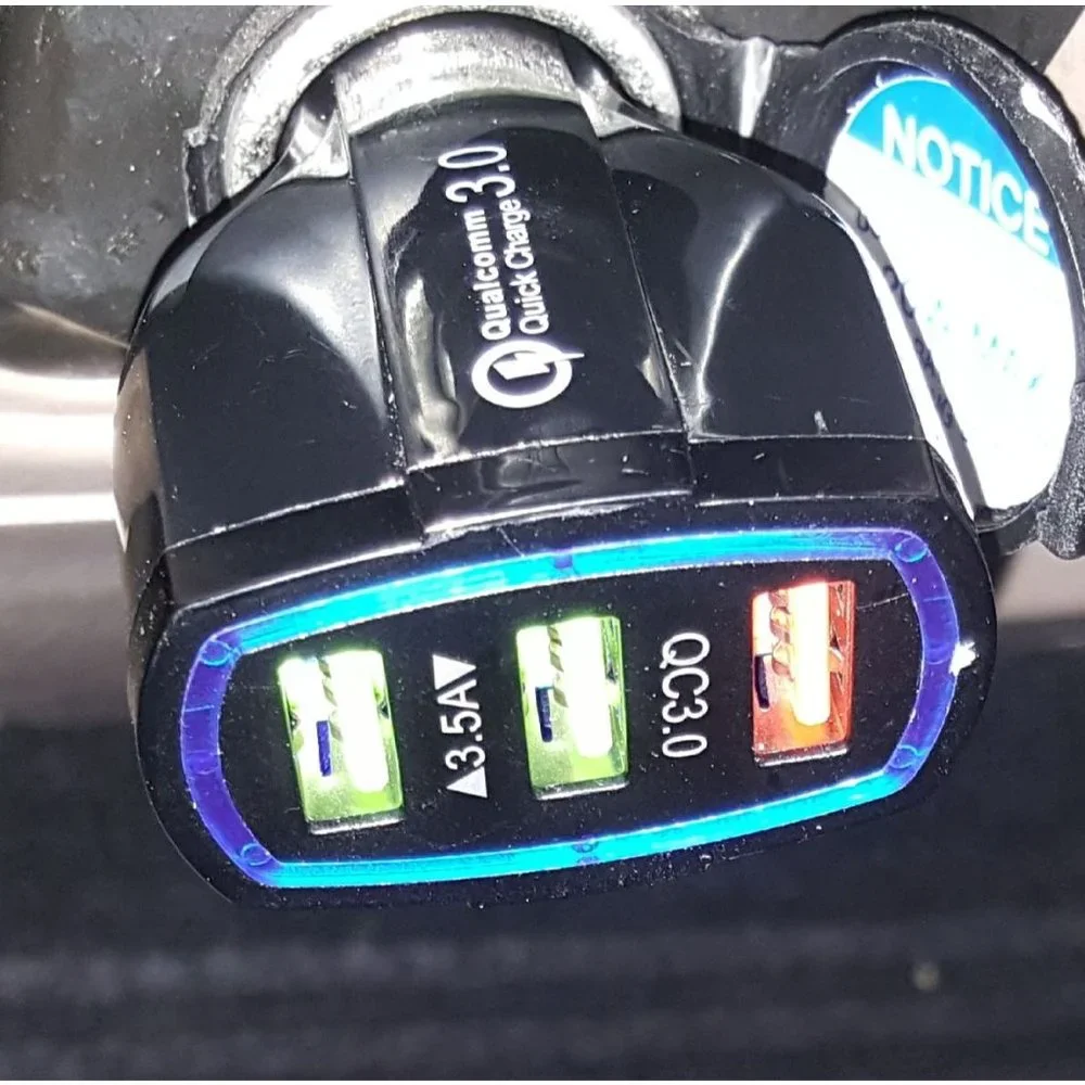 3 LED Port Black Car Charger compatible with all iPhones, Samsung